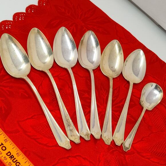 7X SS Rogers Oneida Elizabeth Silver Plated Flatware Glossy Serving Sugar Spoons - Picture 1 of 12
